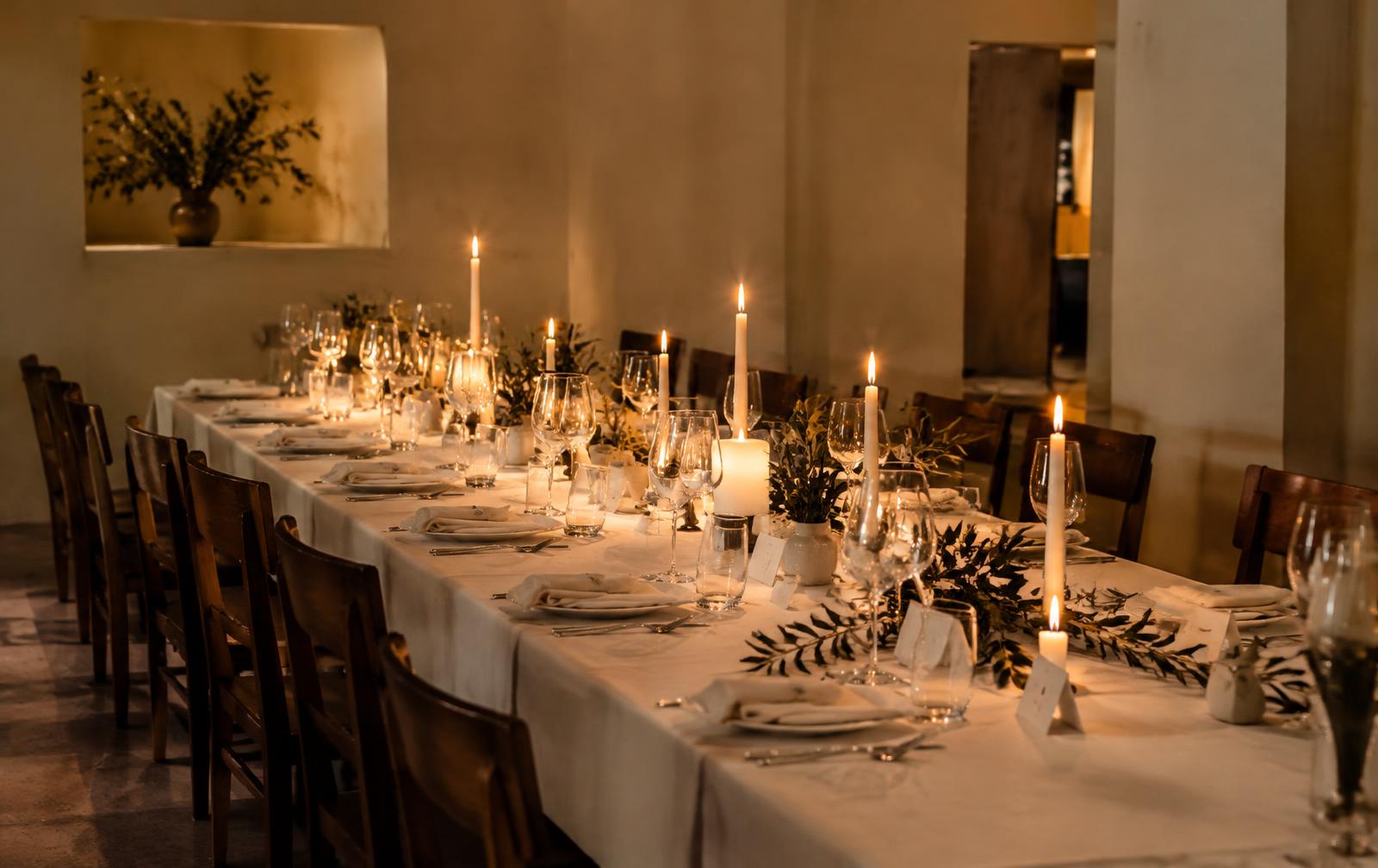 Long candlelit table
